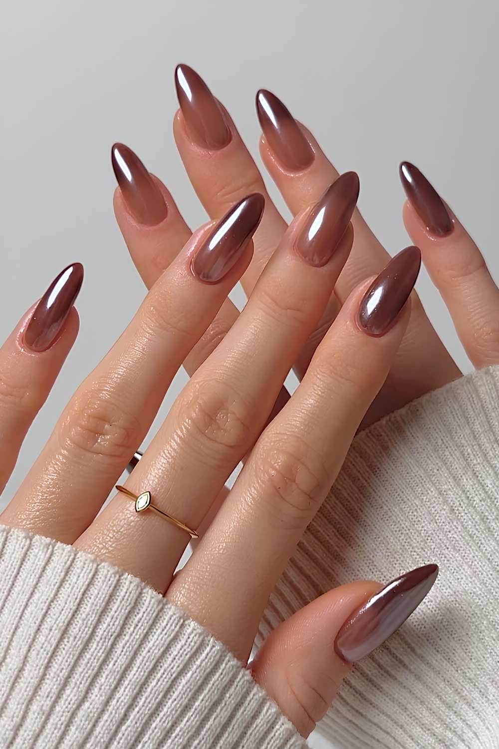 Chestnut brown chrome nails