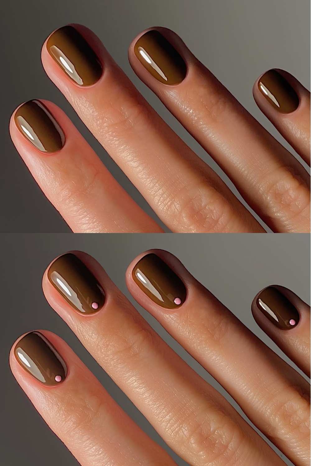 Chestnut brown nails with a glossy finish