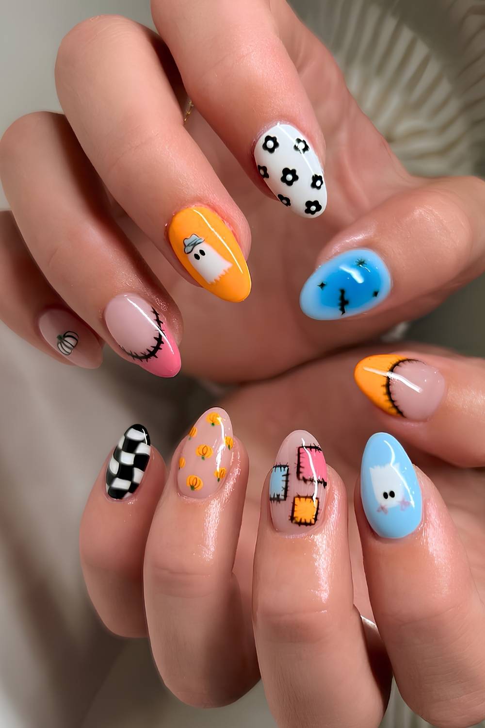 Colorful and quirky Halloween nail design