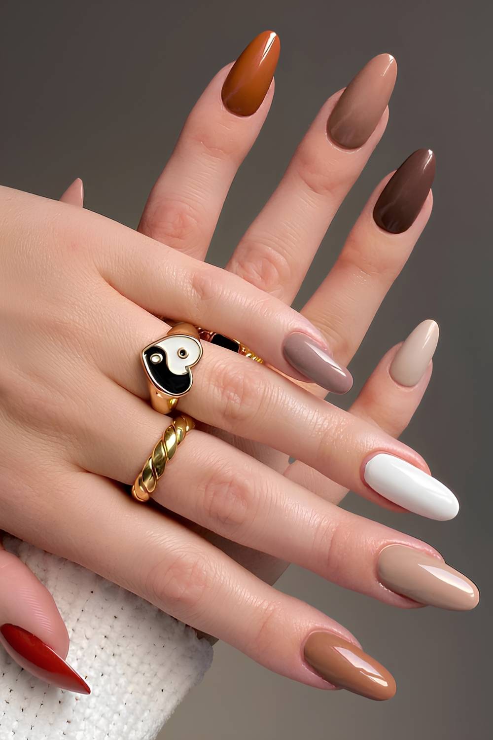 Fall skittle nails in harvest colors