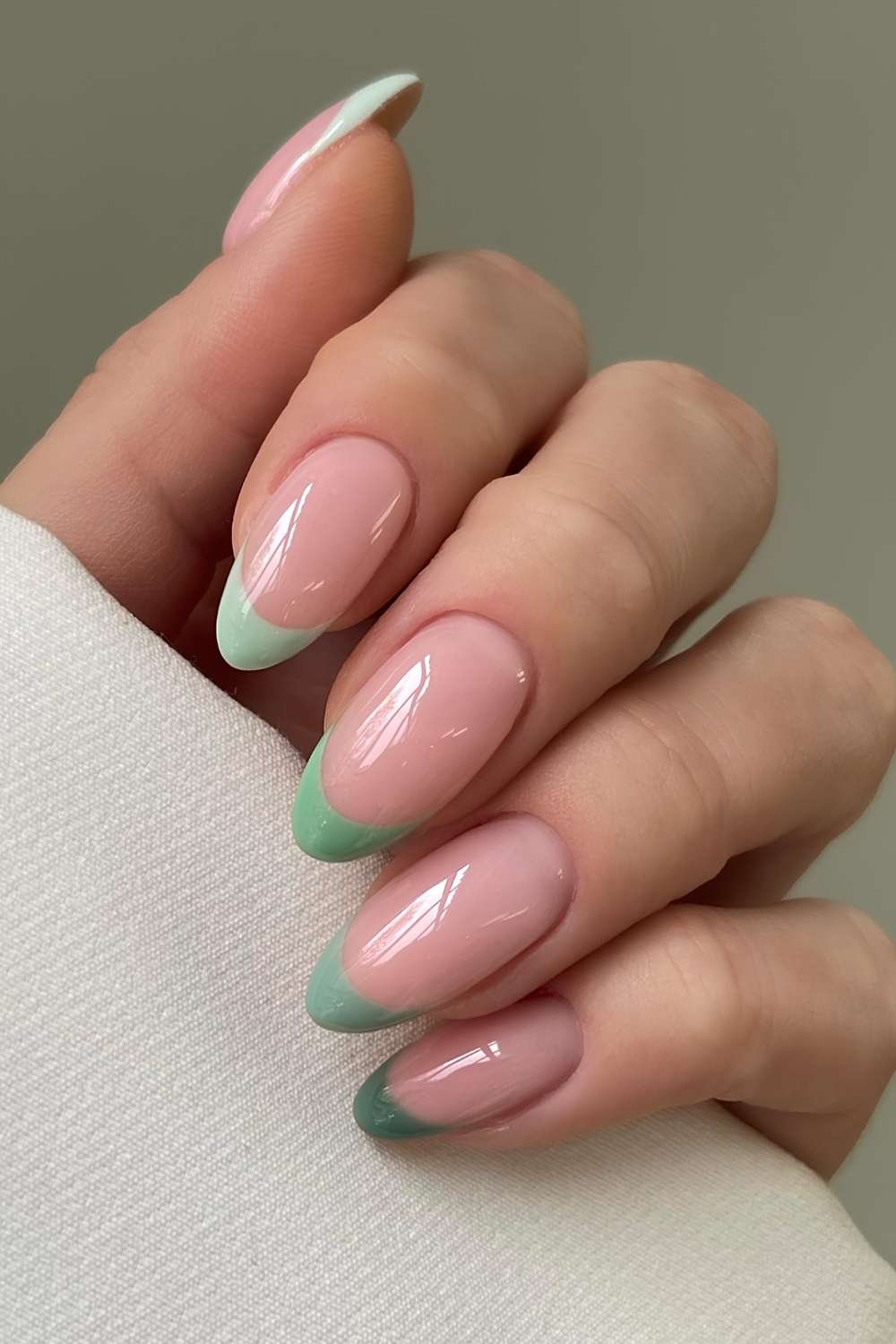 French manicure in different shades of green