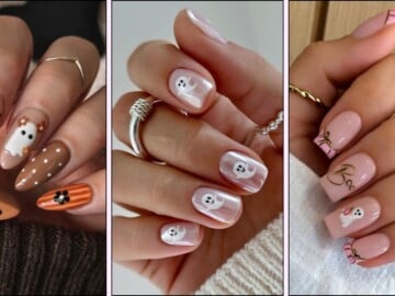 A collage of Halloween nail designs