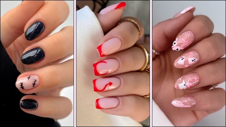 A collage of nail designs for Halloween