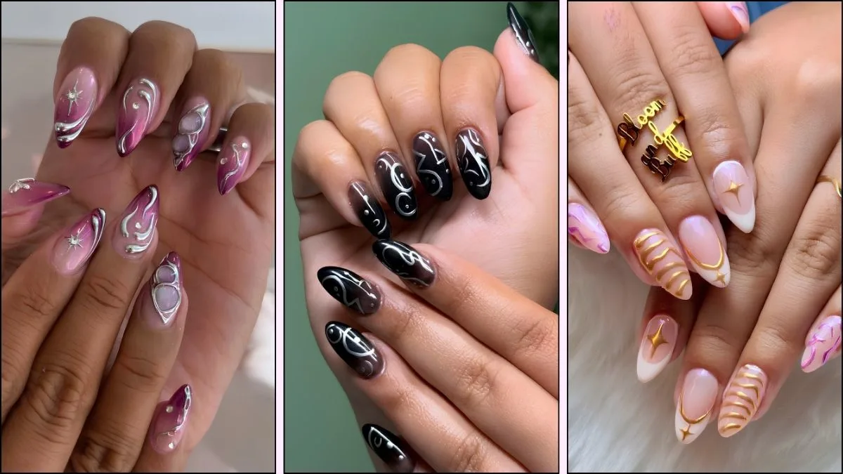 A collage of K-Pop Demon Hunters-inspired nails
