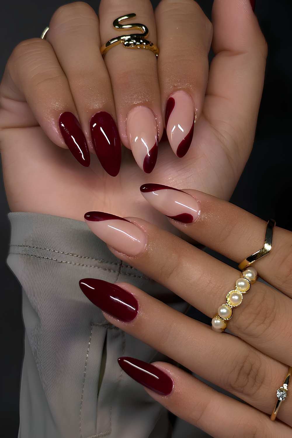 Maroon nails with negative space design