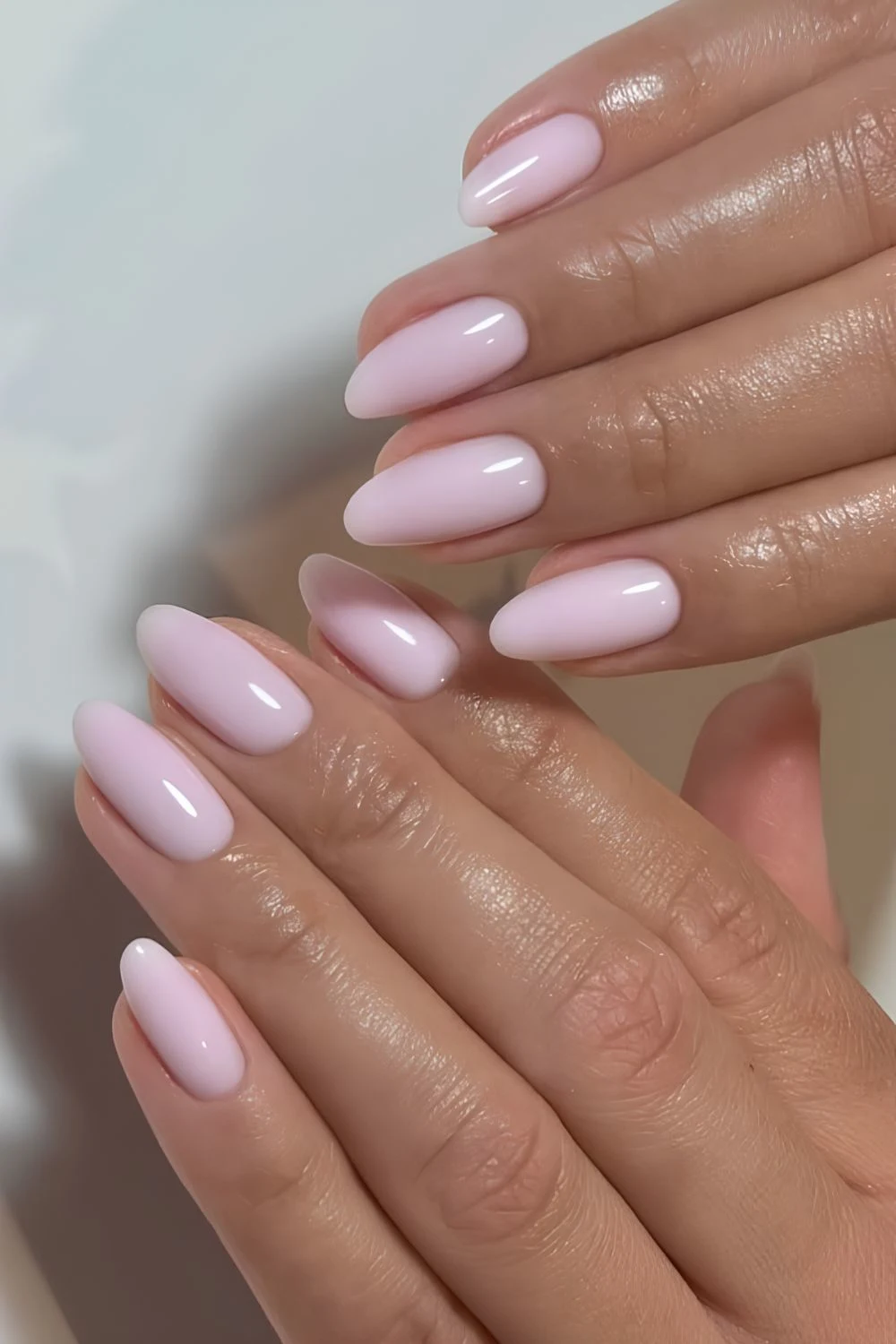 Milky pink almond nails