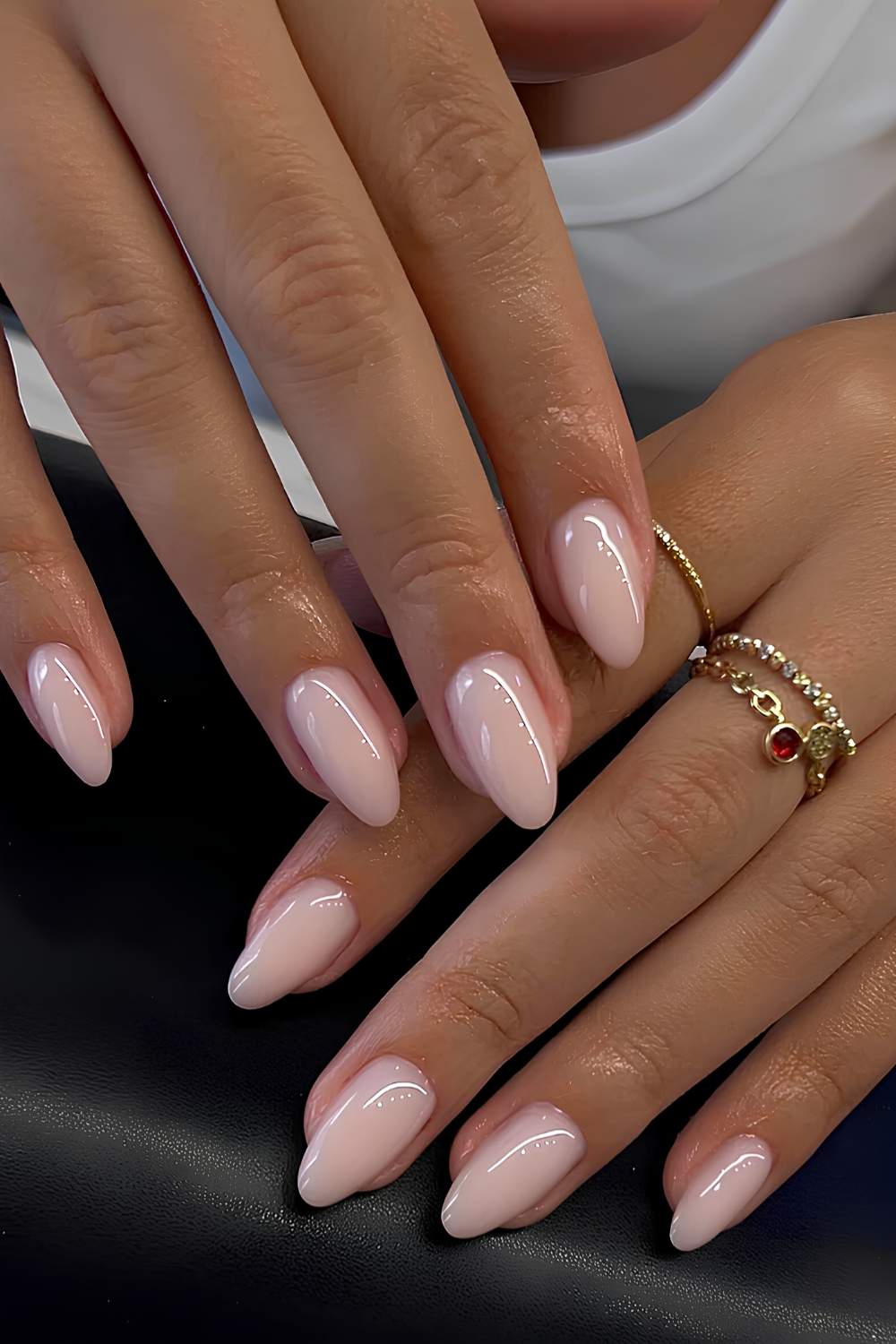 Milky white almond manicure