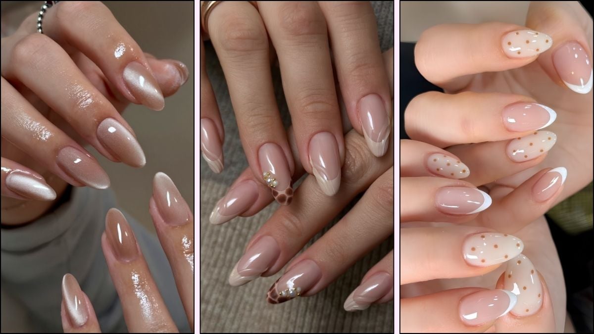 A collage of neutral nail designs for fall