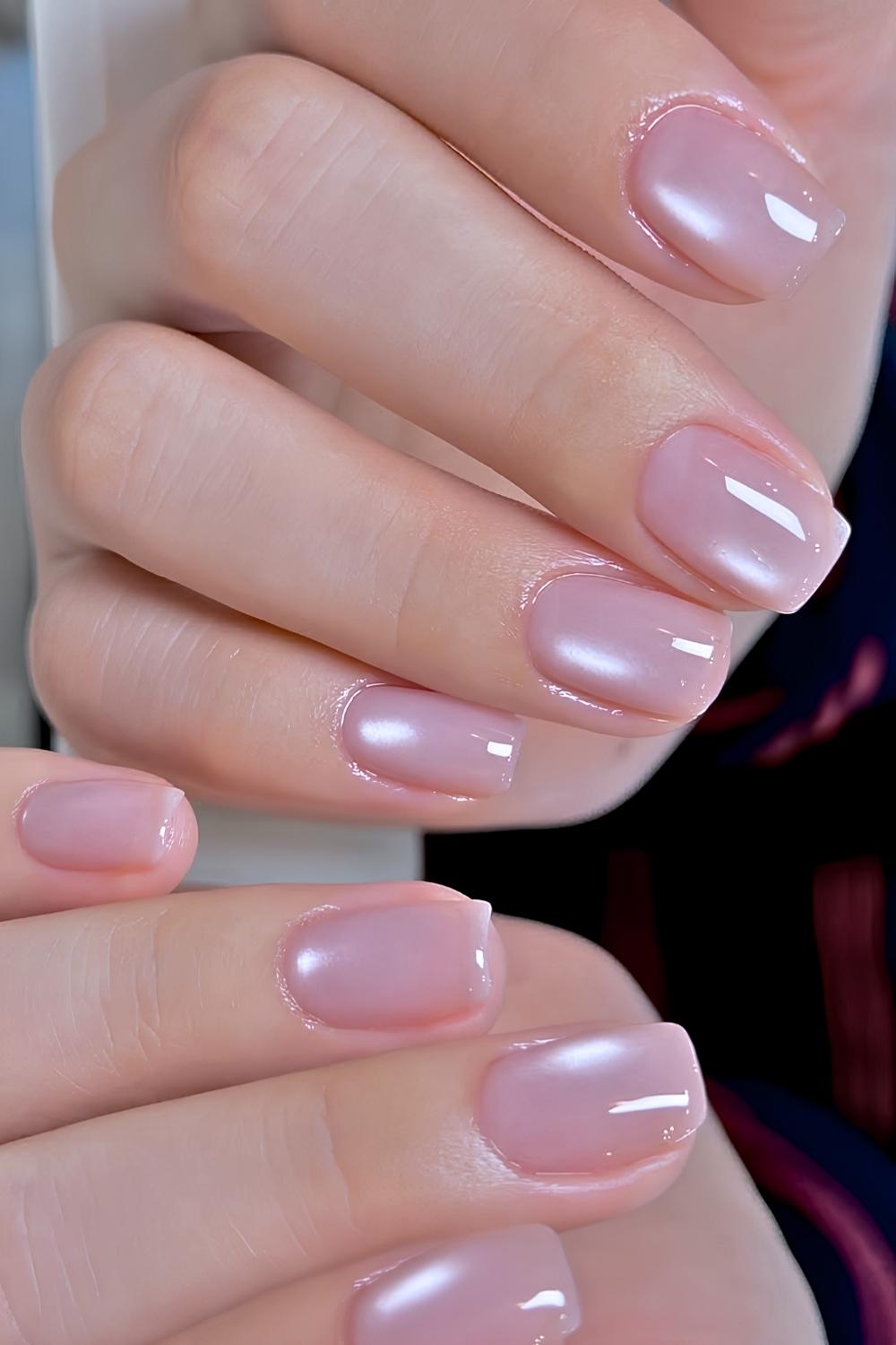 Pink glass effect nails