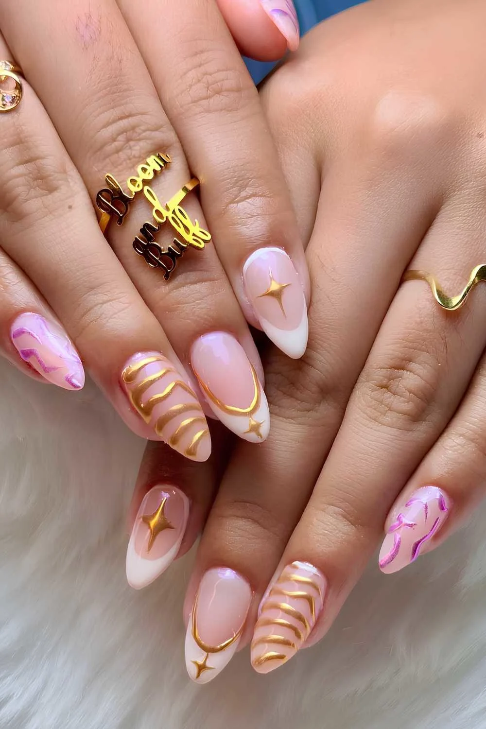 Purple and gold K-Pop Demon Hunters manicure