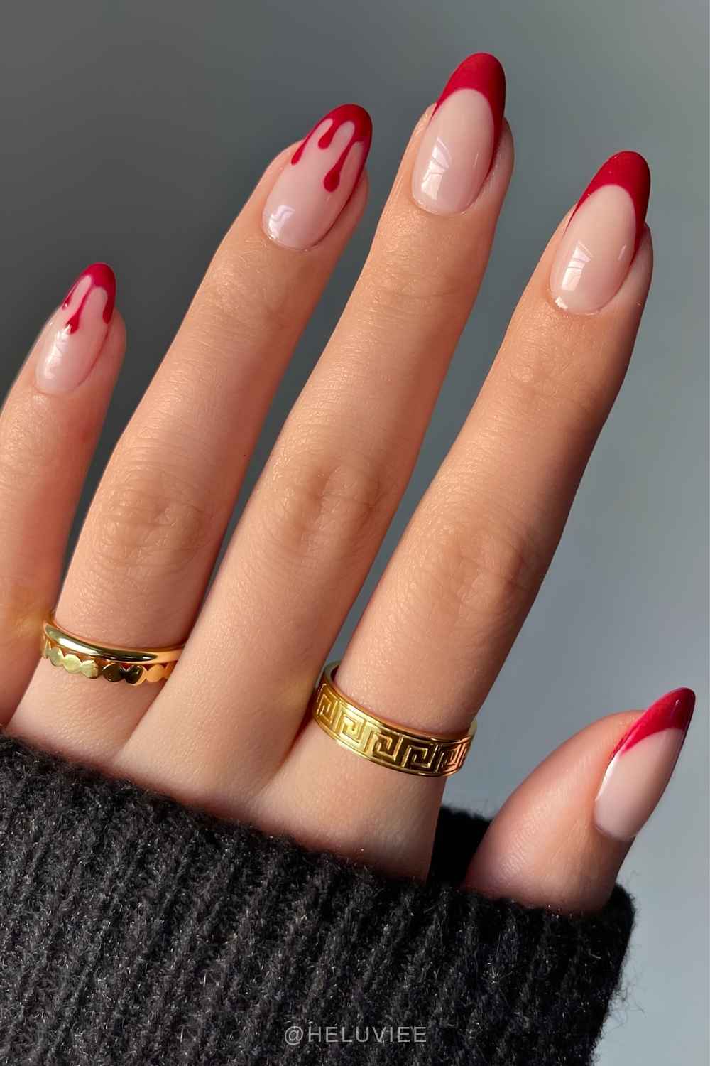 Red French mani with blood drip art