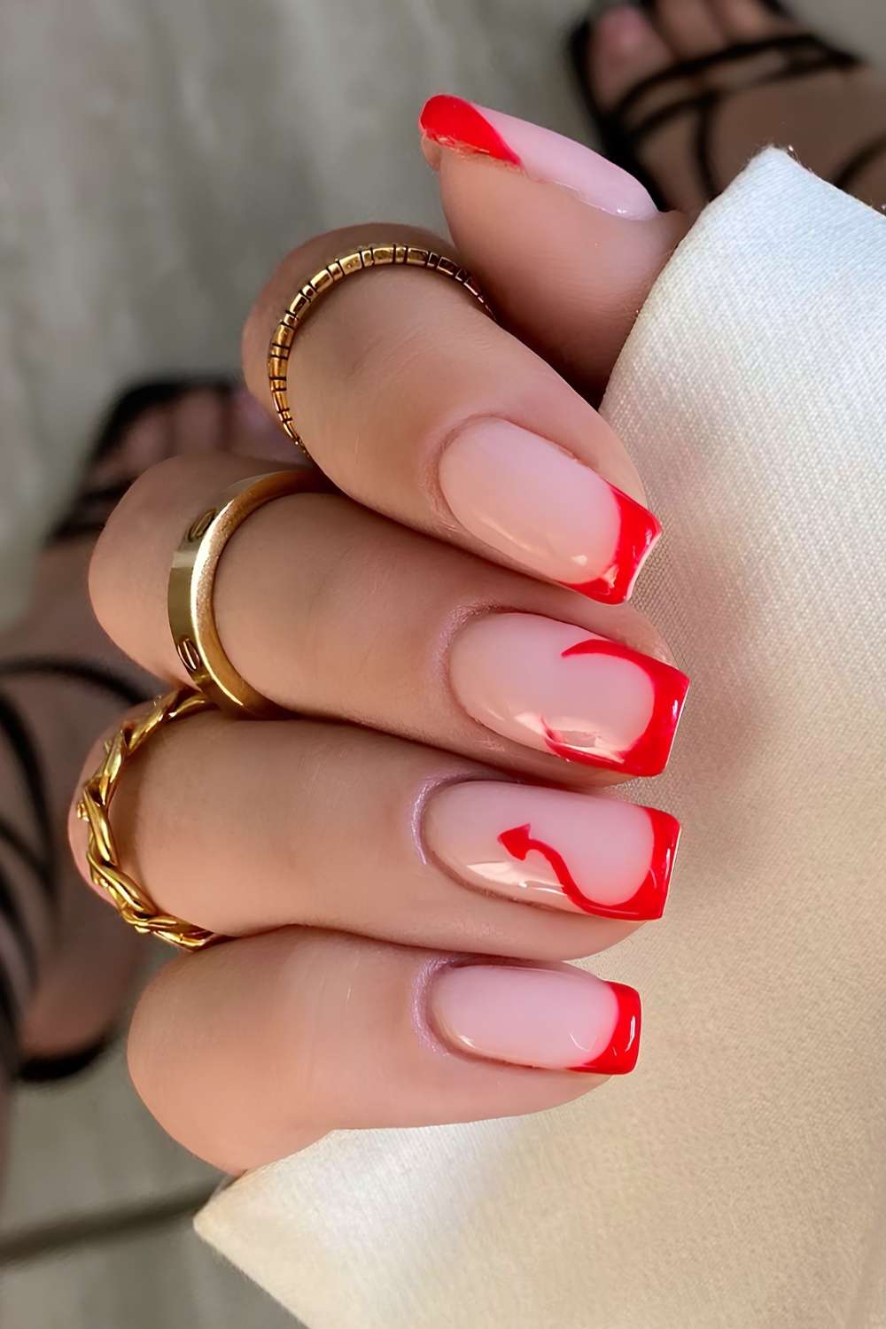 Red Halloween French mani with horn art