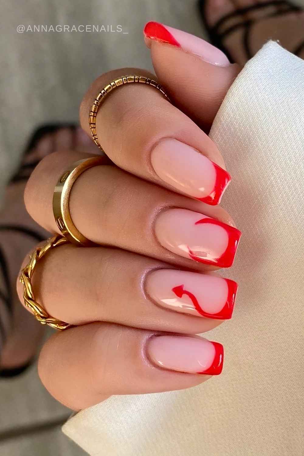 Red Halloween French nails with horn and tail