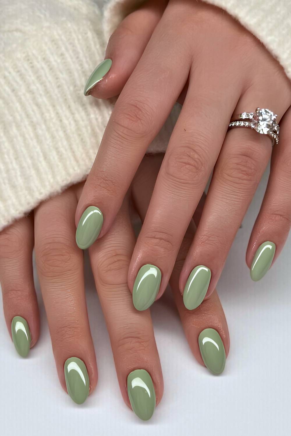 Sage green chrome effect nails