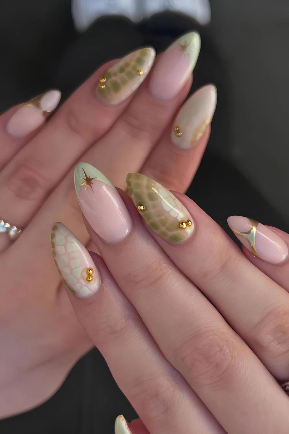 Sage green mix and match manicure