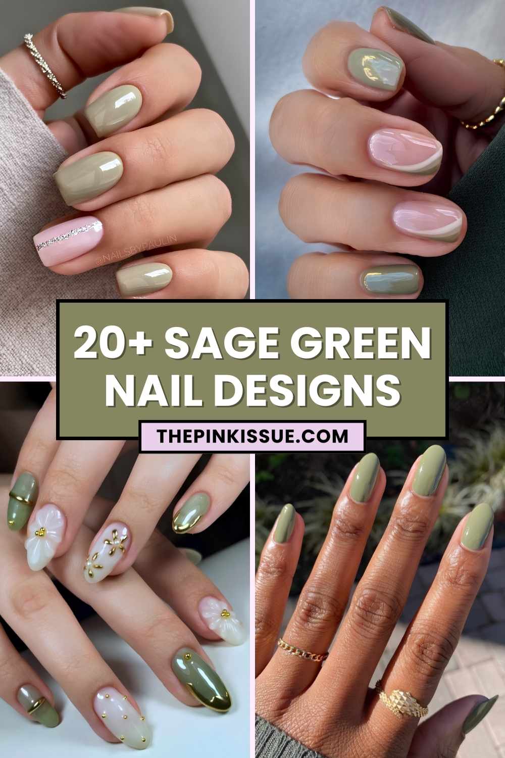 Sage green nail inspo Pinterest