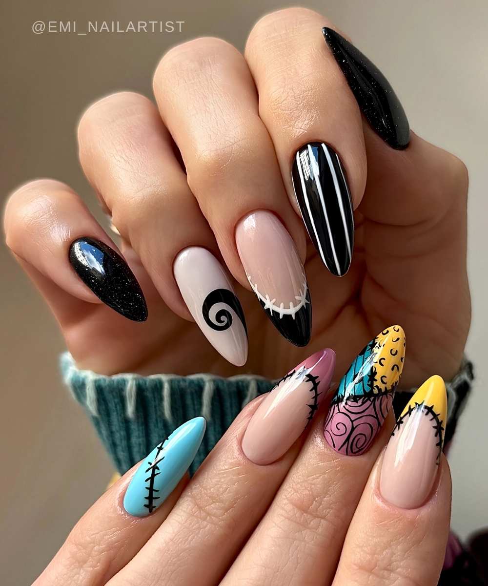 Sally and Jack inspired Halloween mani
