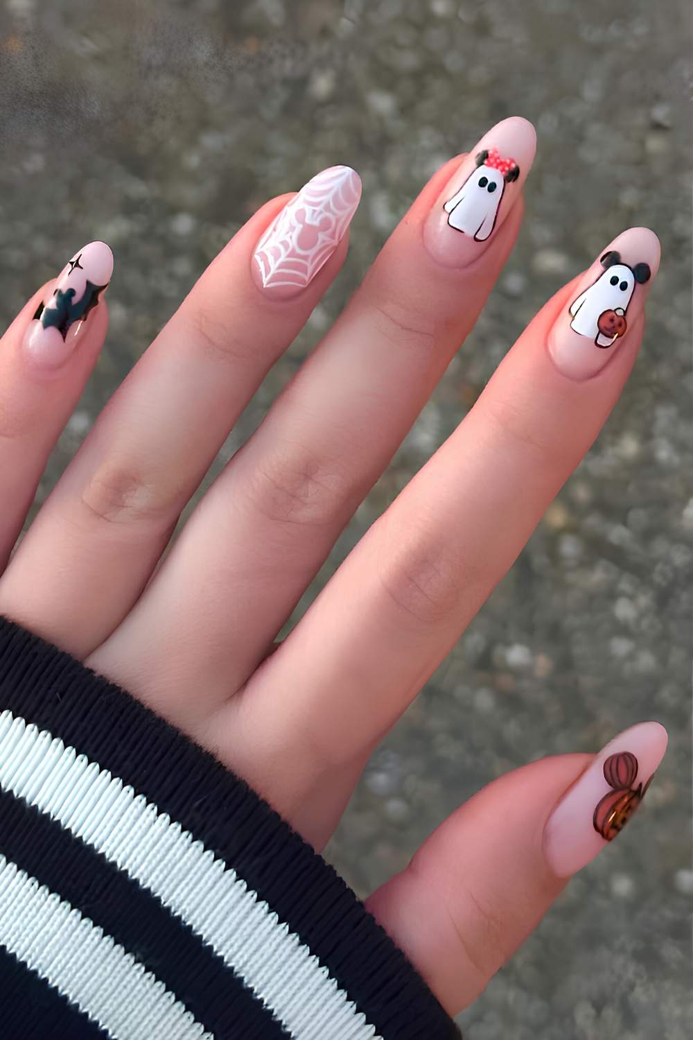 Sheer nails with Halloween Mickey Mouse art