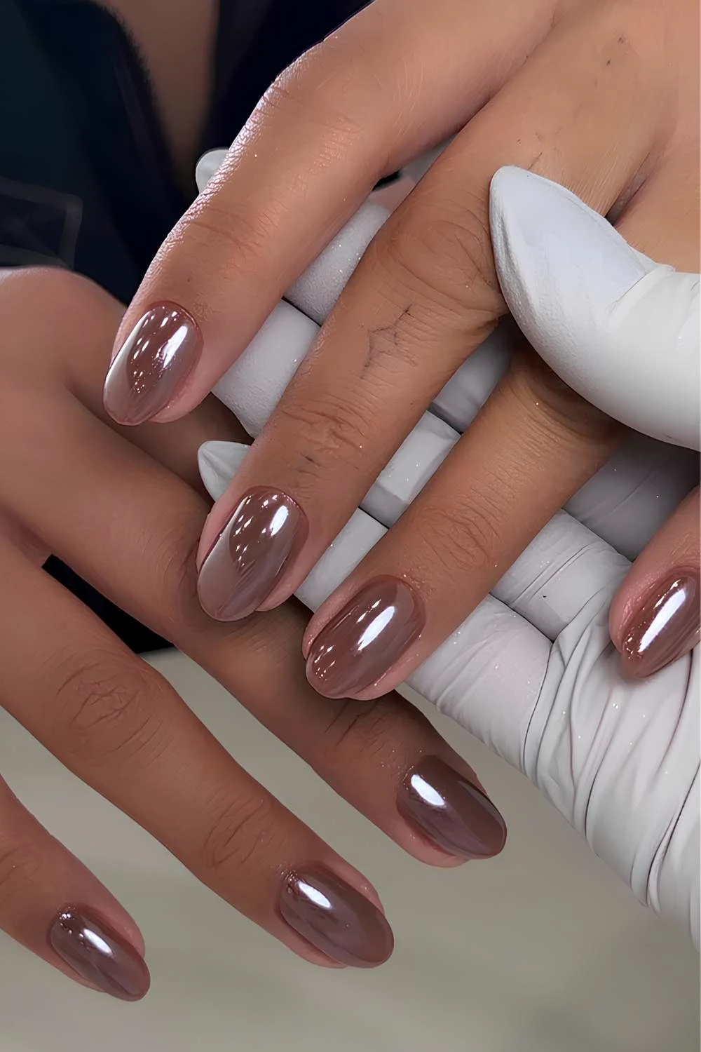 Short brown chrome nails