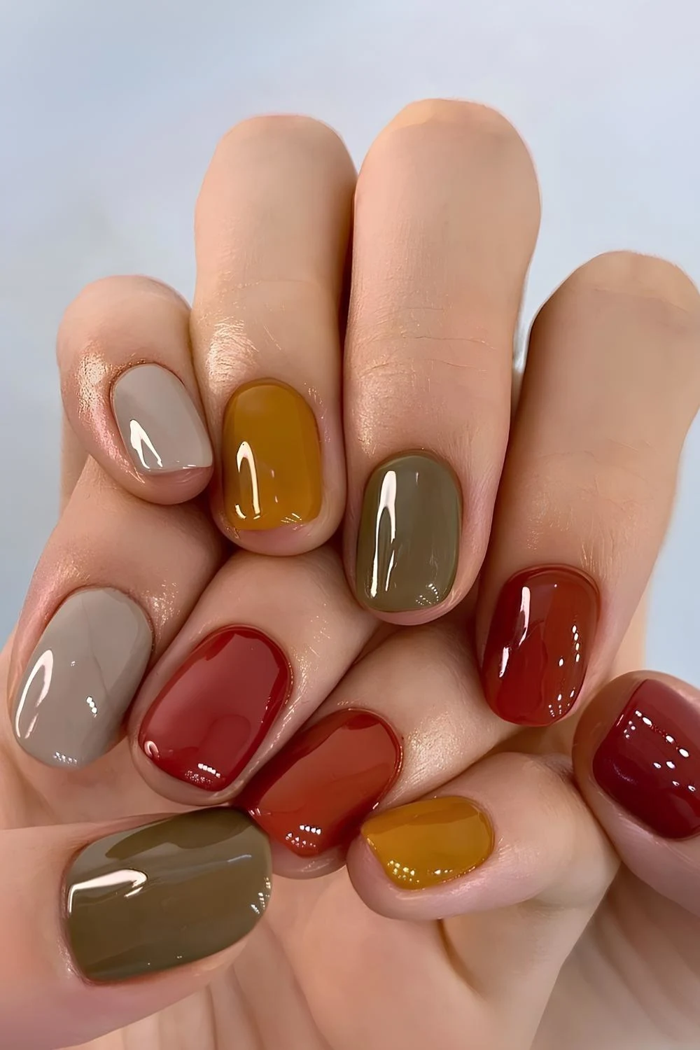 Skittle nails in fall foliage colors