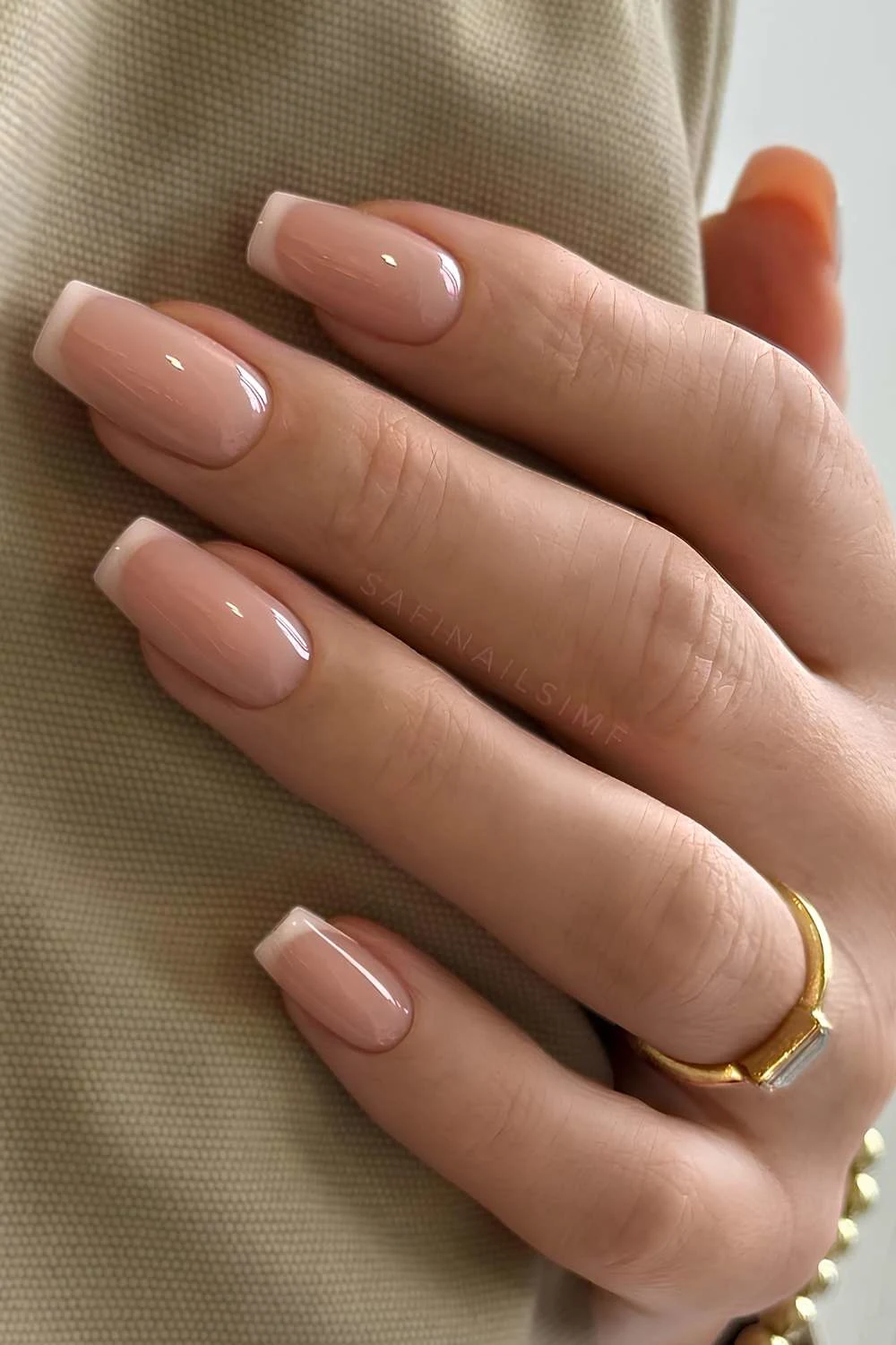 Square neutral French manicure