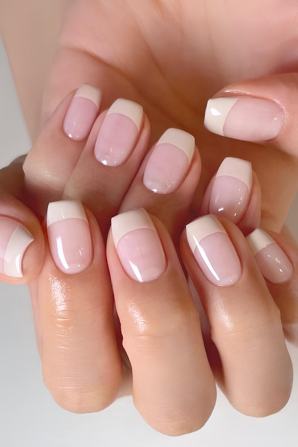 Thick neutral French tip manicure