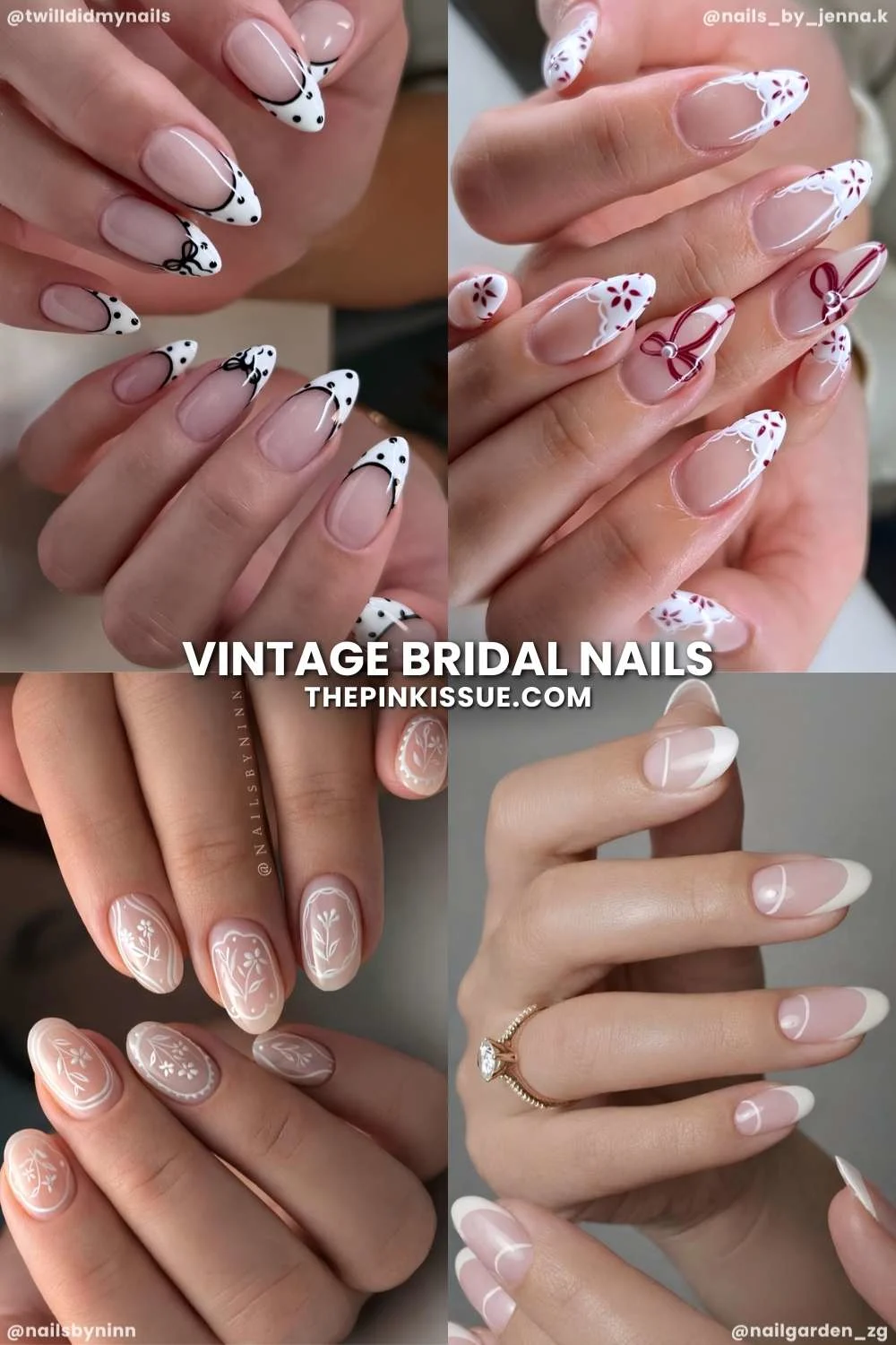 Vintage inspired bride nails