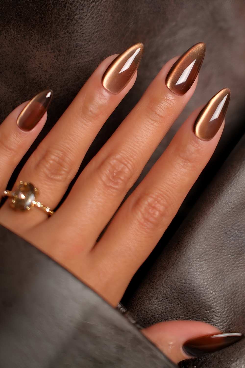 Warm brown glass effect nails