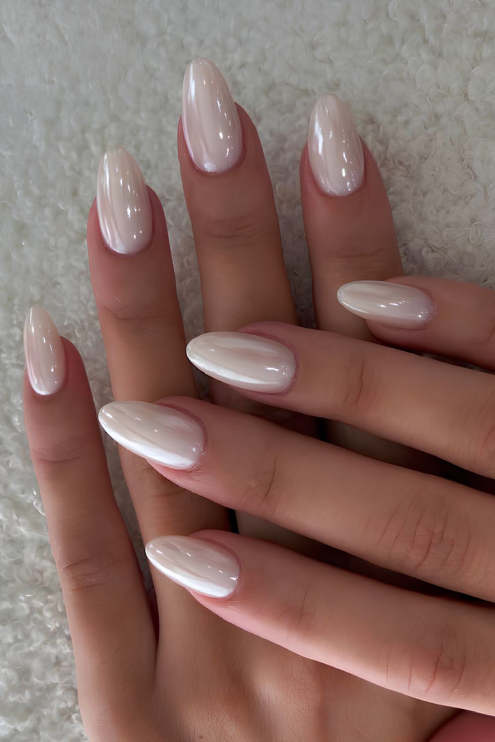 White almond chrome manicure