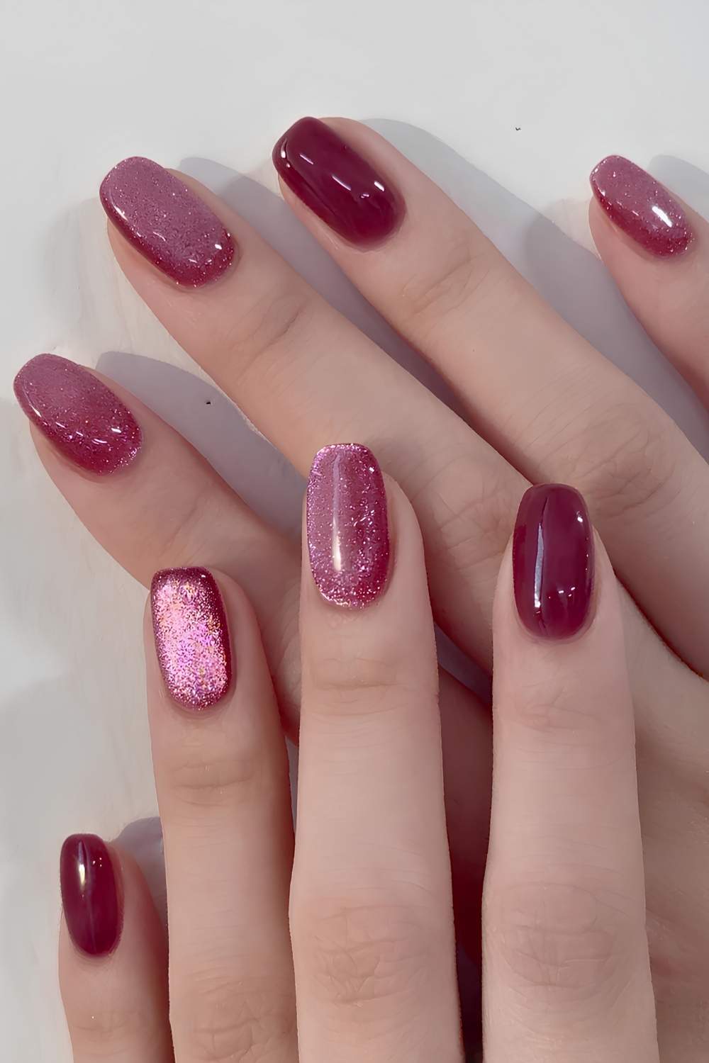 Berry red velvet nails