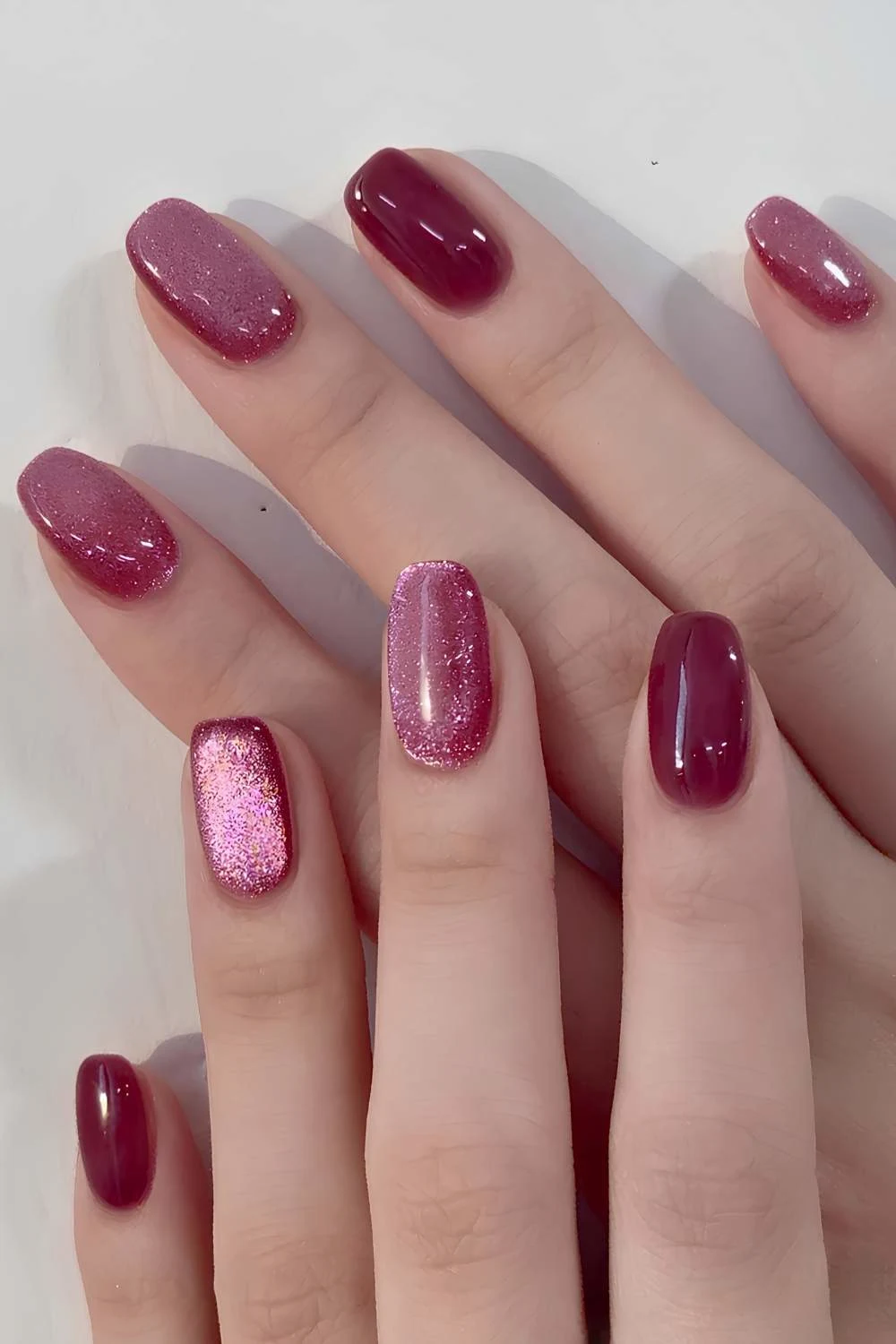Berry red velvet nails