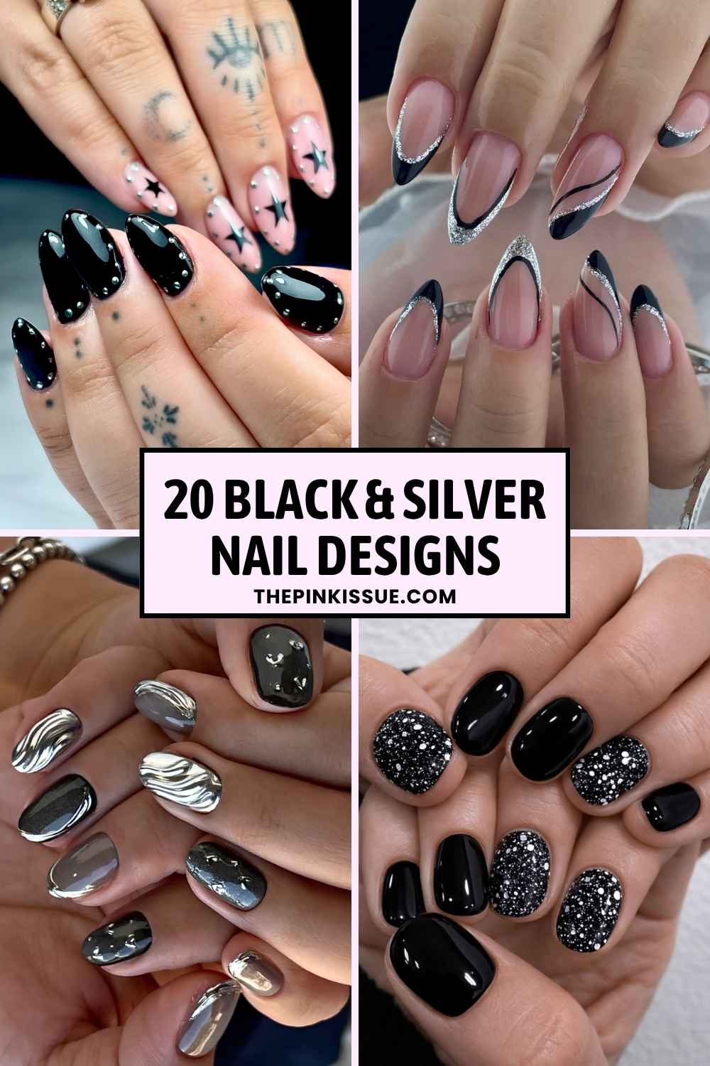 Black and silver nail inspo Pinterest