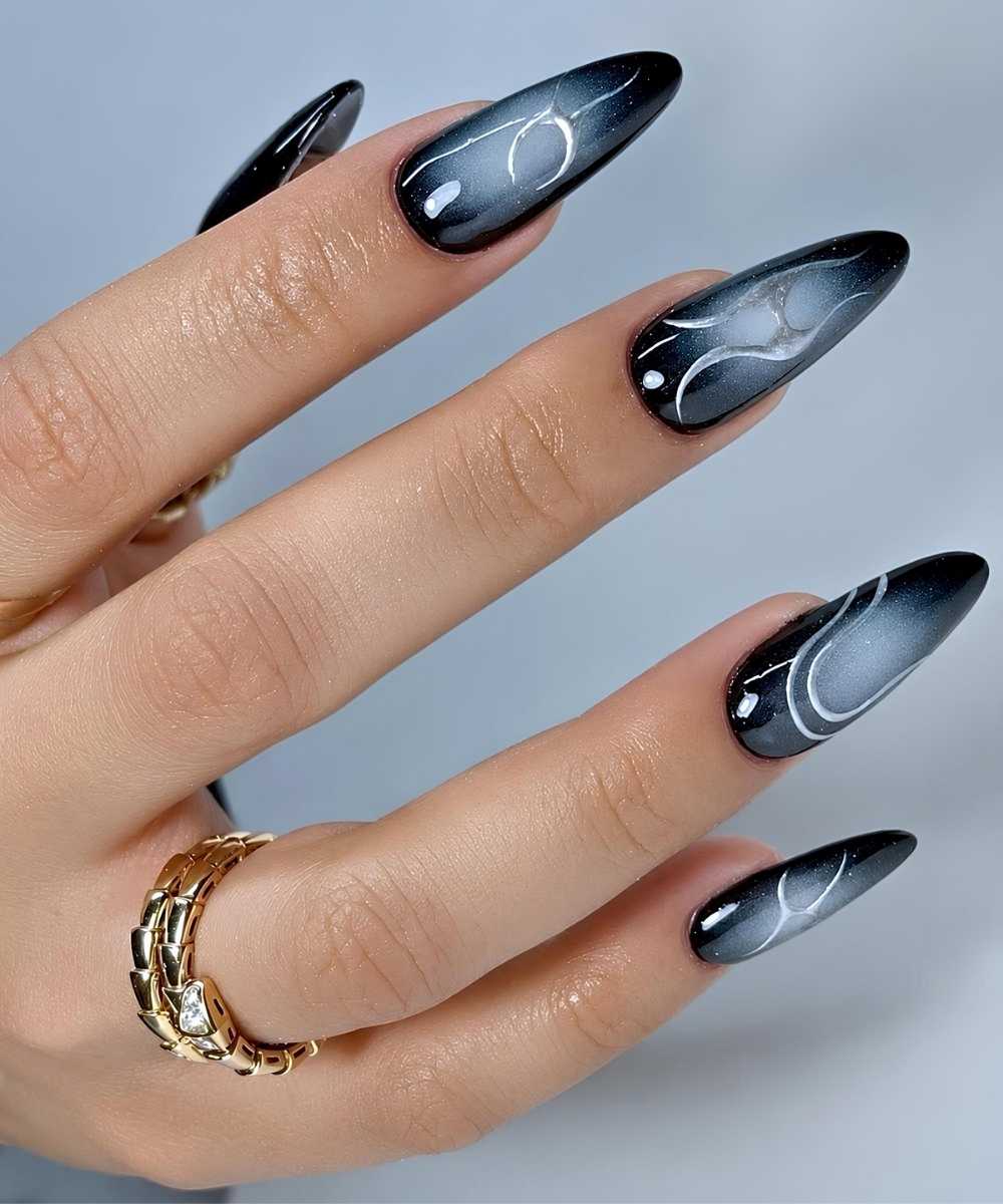 Gray and black aura mani with silver lines