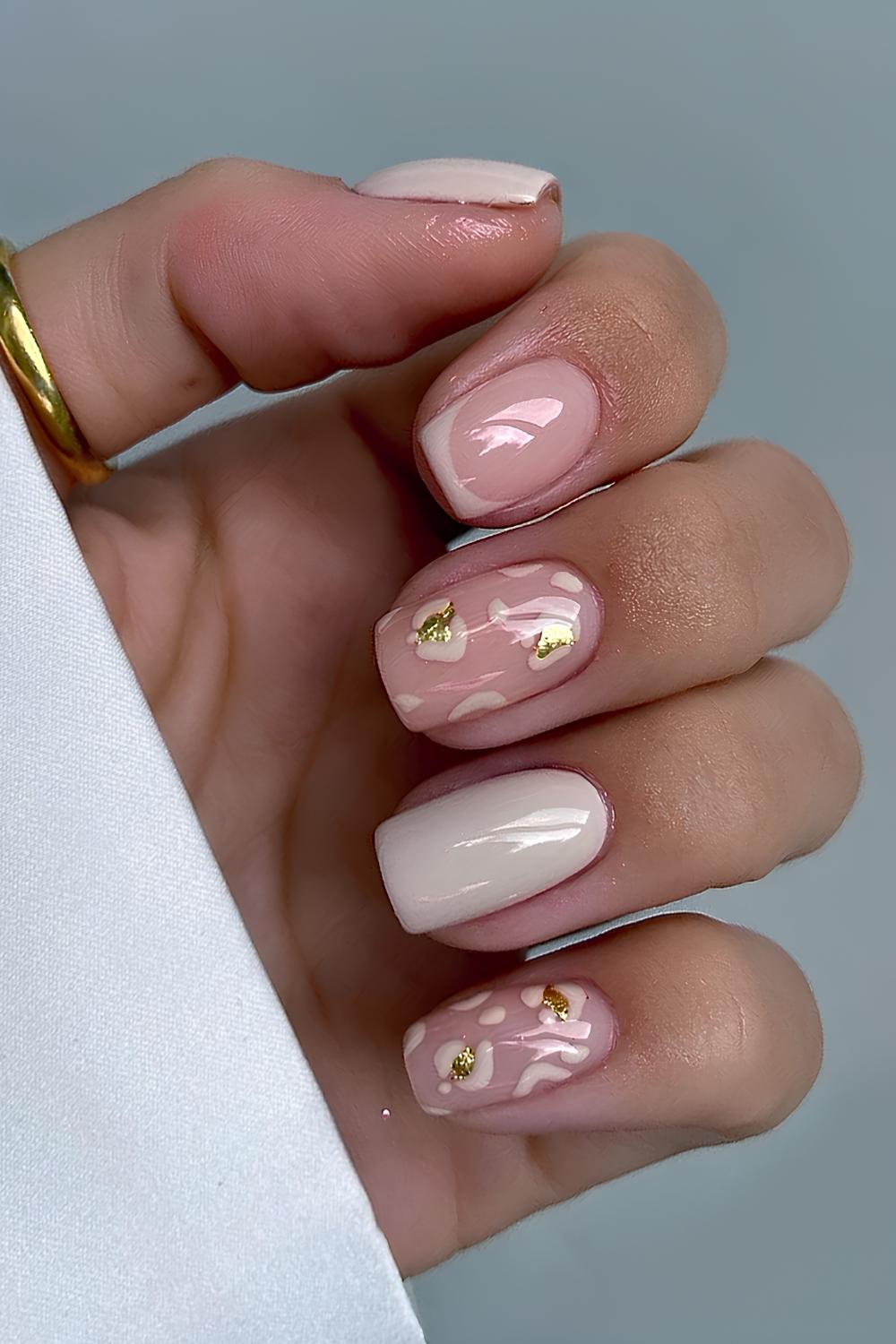 Beige leopard print manicure