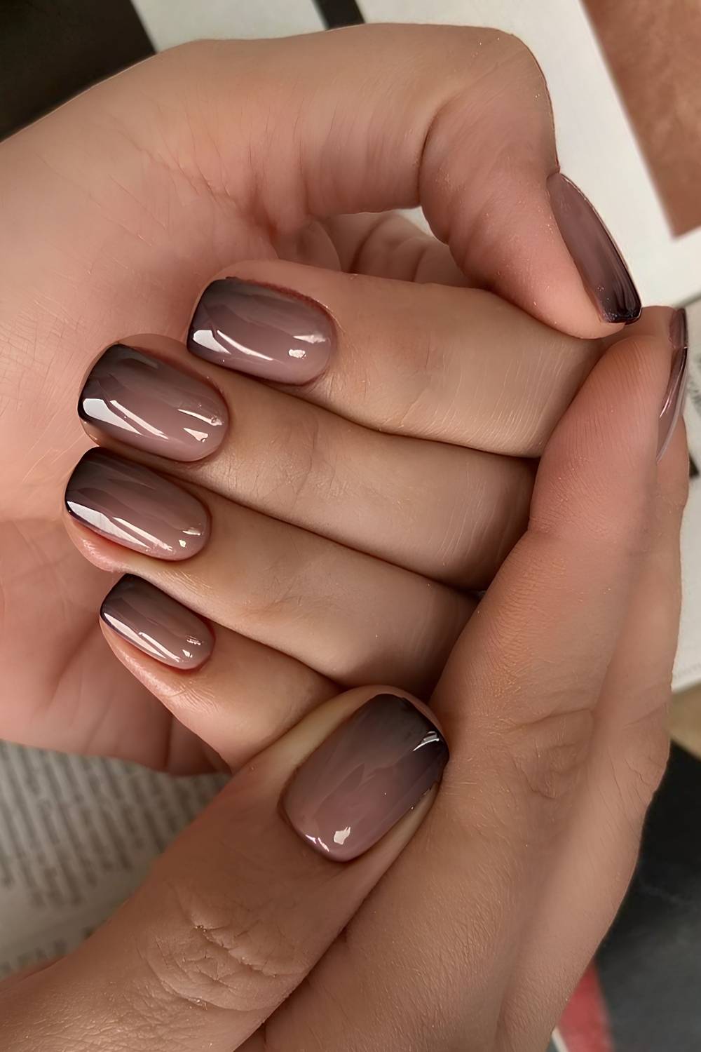 Brown and black ombre nails