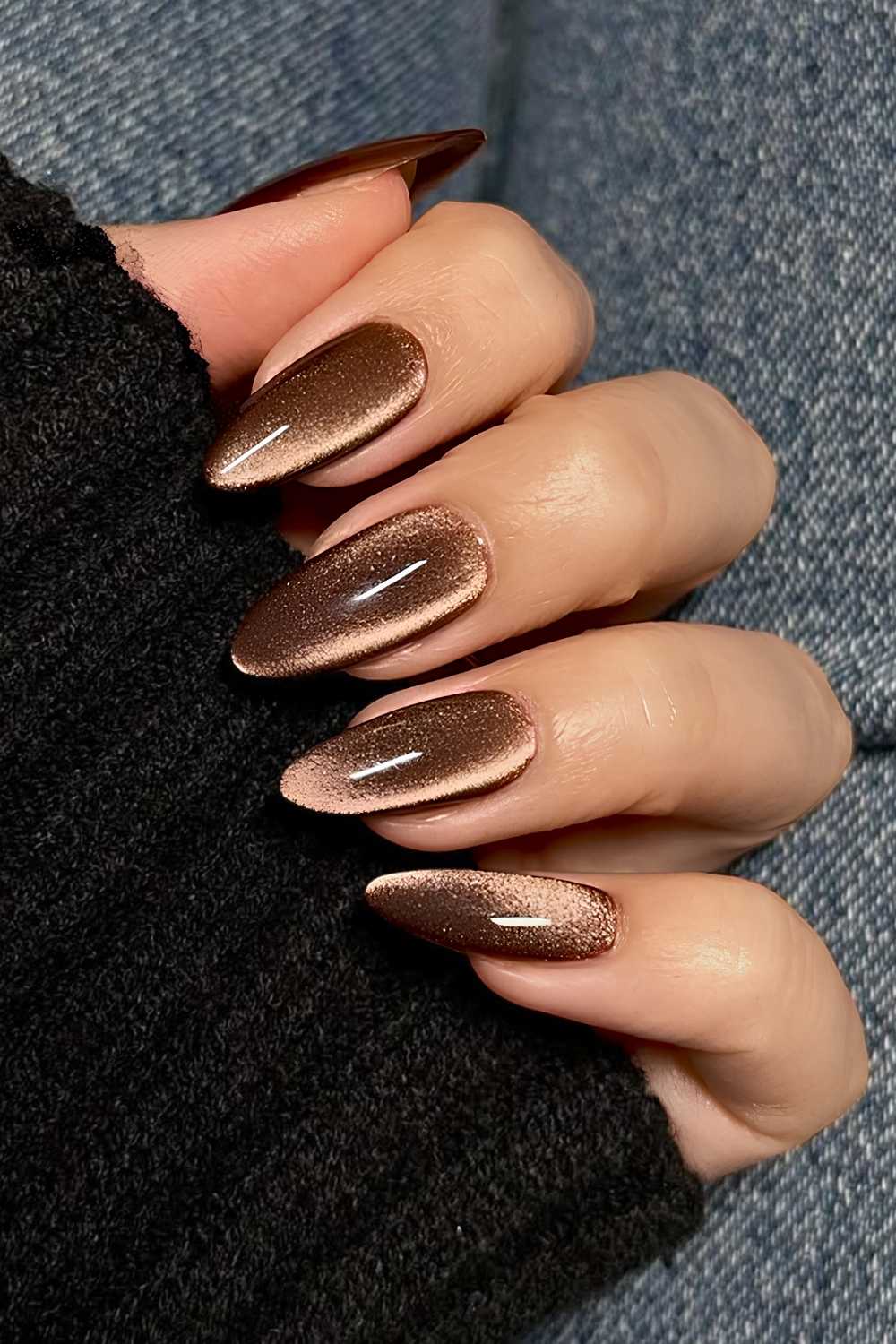 Brown and gold cat eye nails