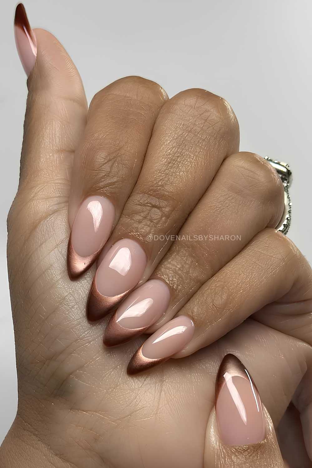 Brown cat eye French manicure