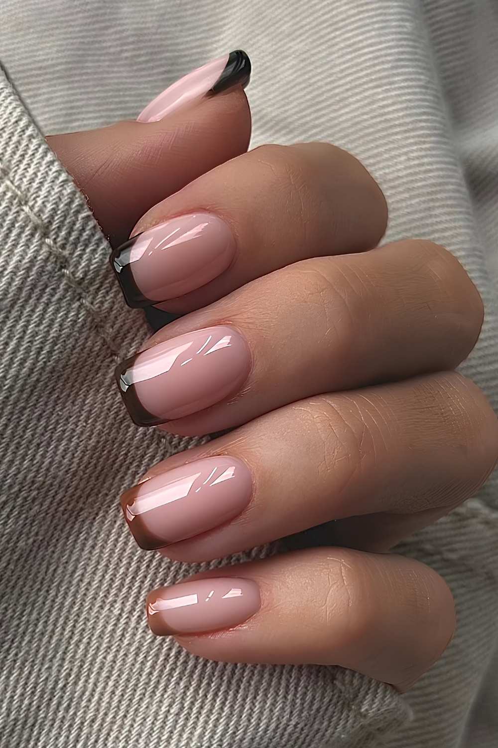 French manicure in different shades of brown