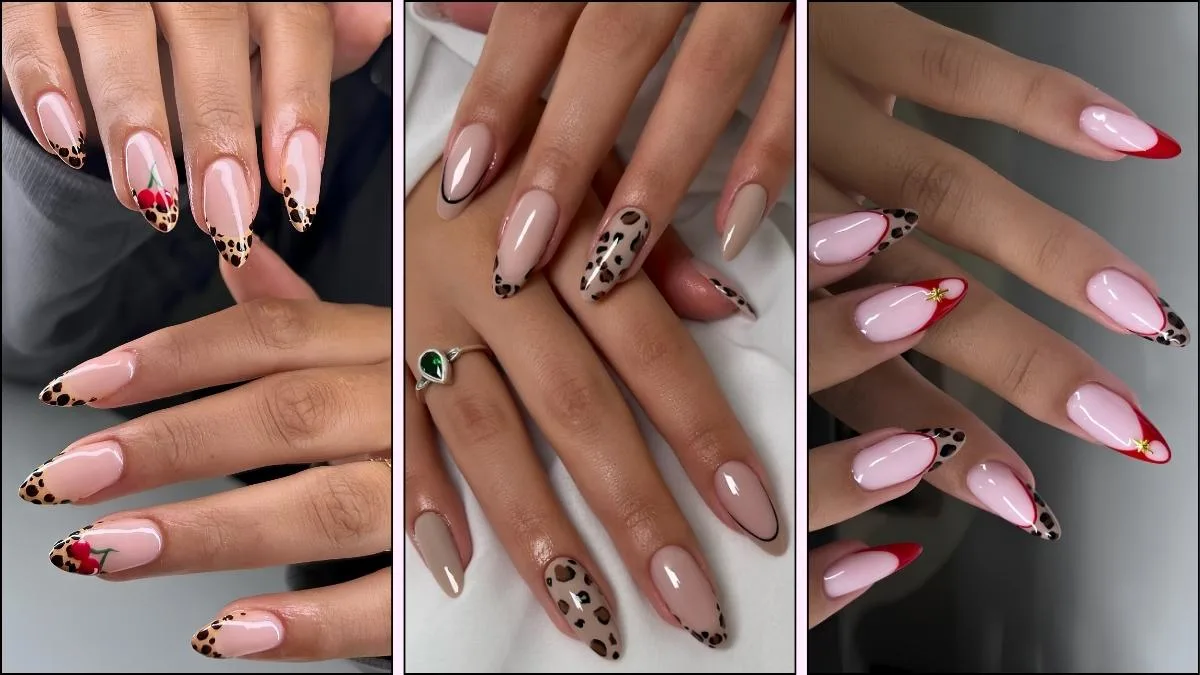 A collage of leopard and cheetah print nail designs