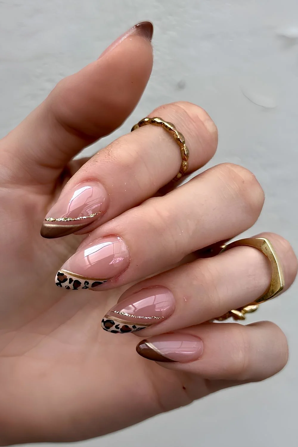 Neutral side French mani with leopard print