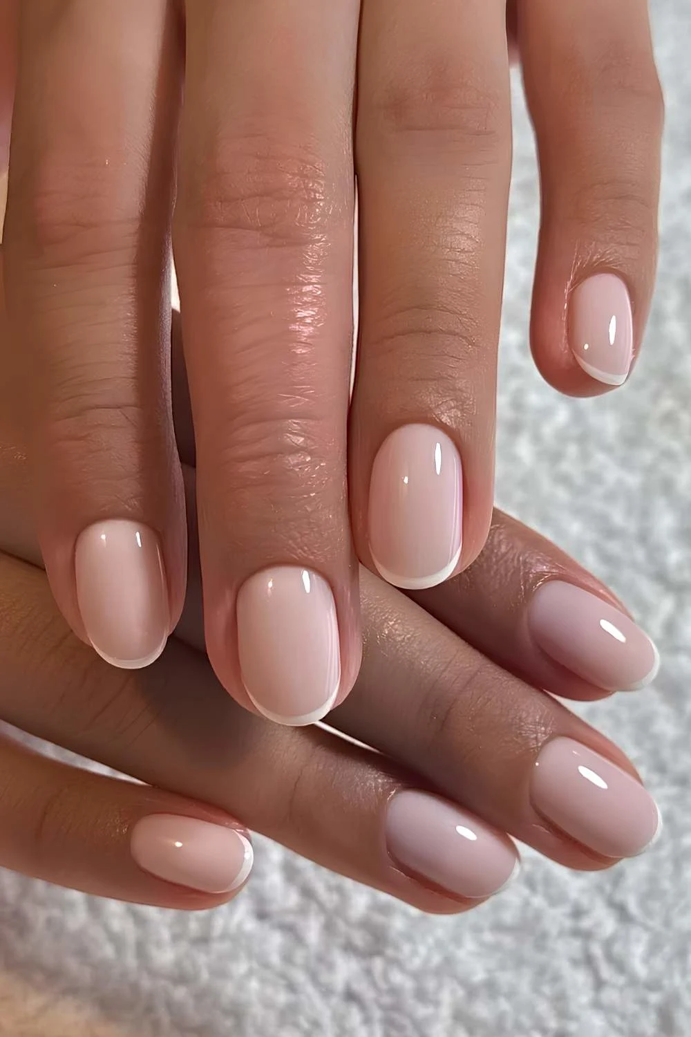 Round white micro French manicure