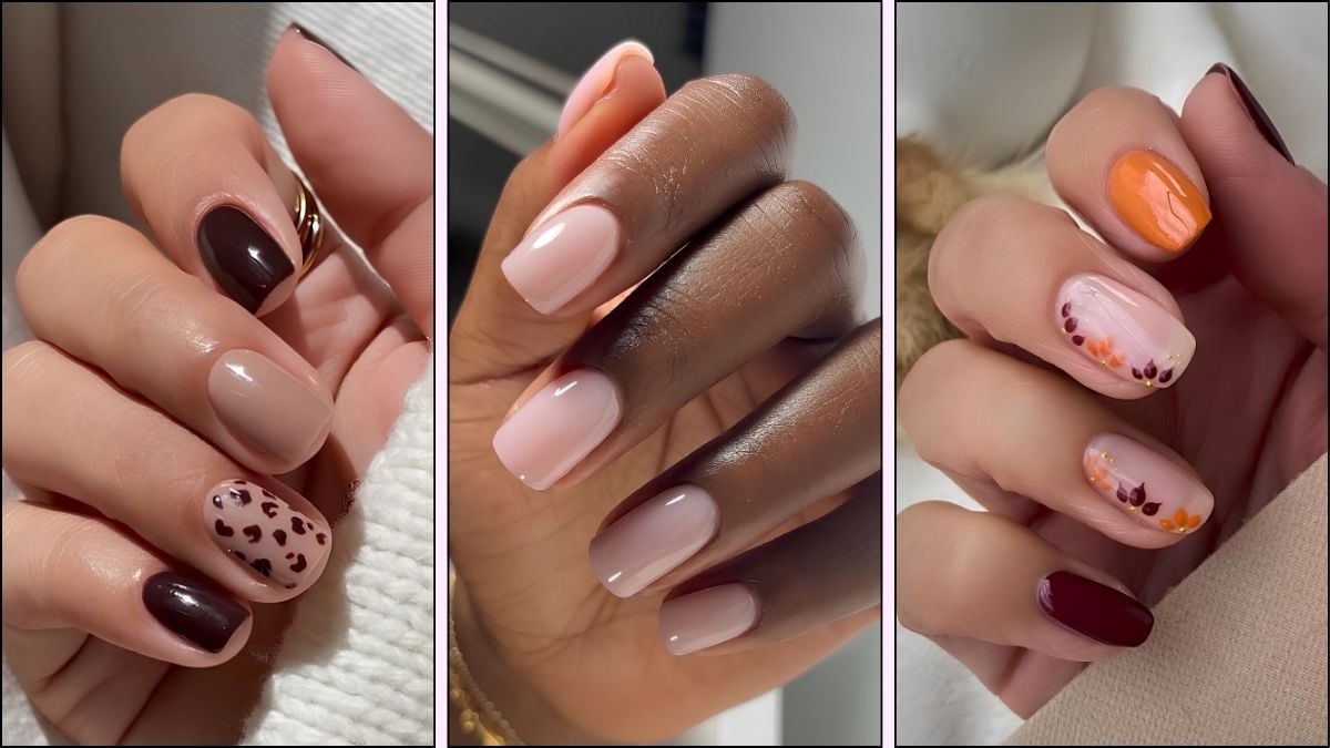 A collage of short nail designs for November