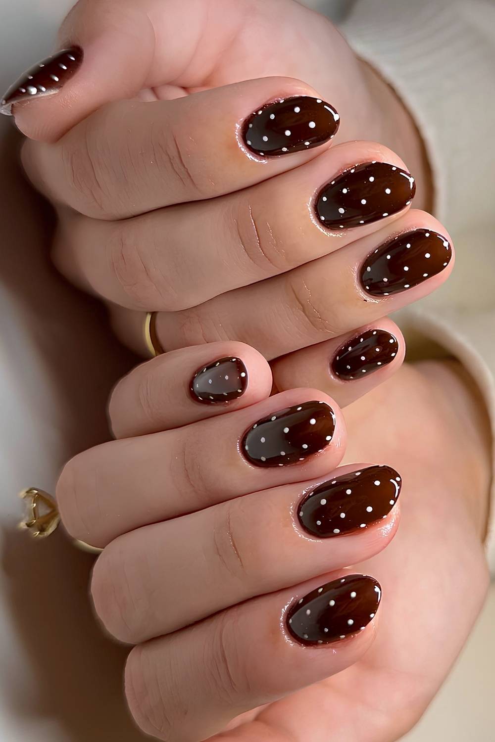 Short brown polka dot nails