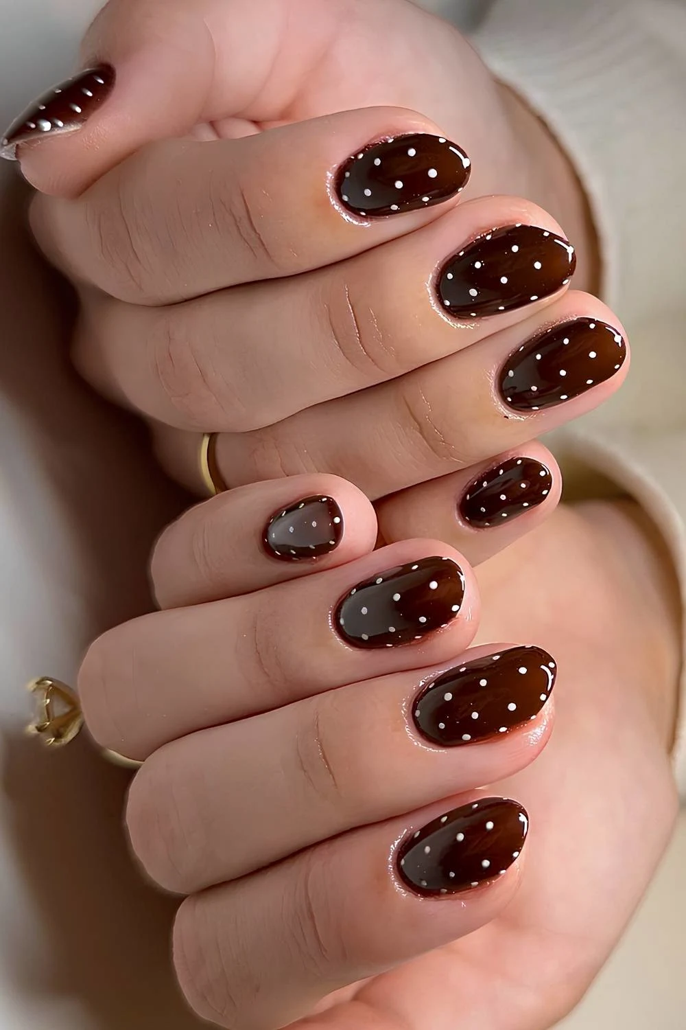 Short brown polka dot nails