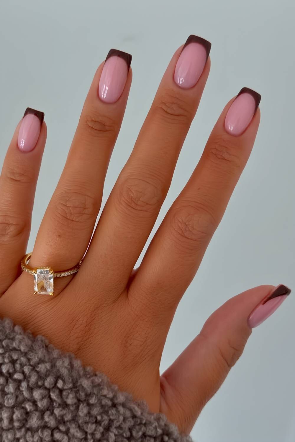 Square brown French manicure