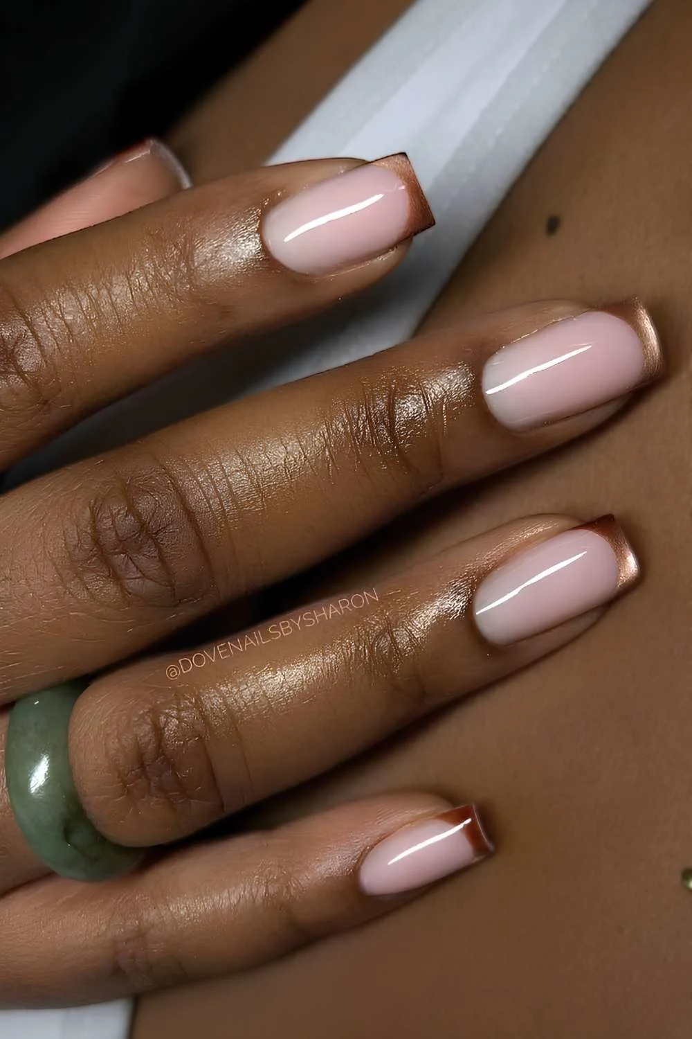 Square brown cat eye French mani