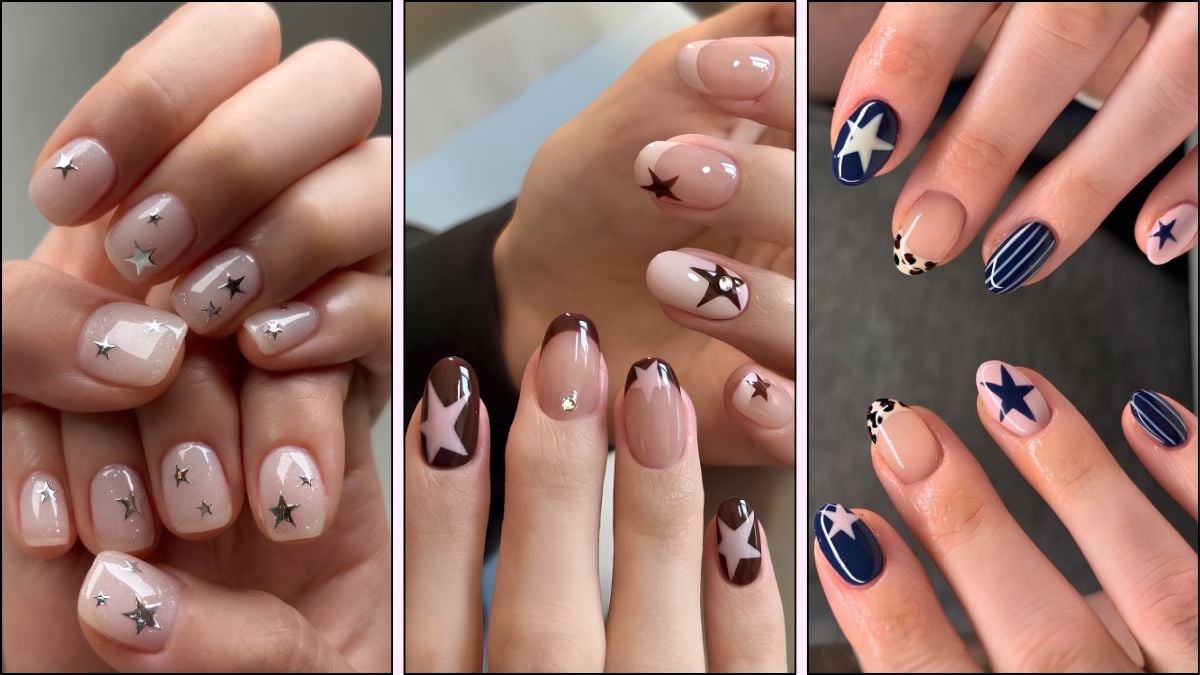 A collage of star nail designs