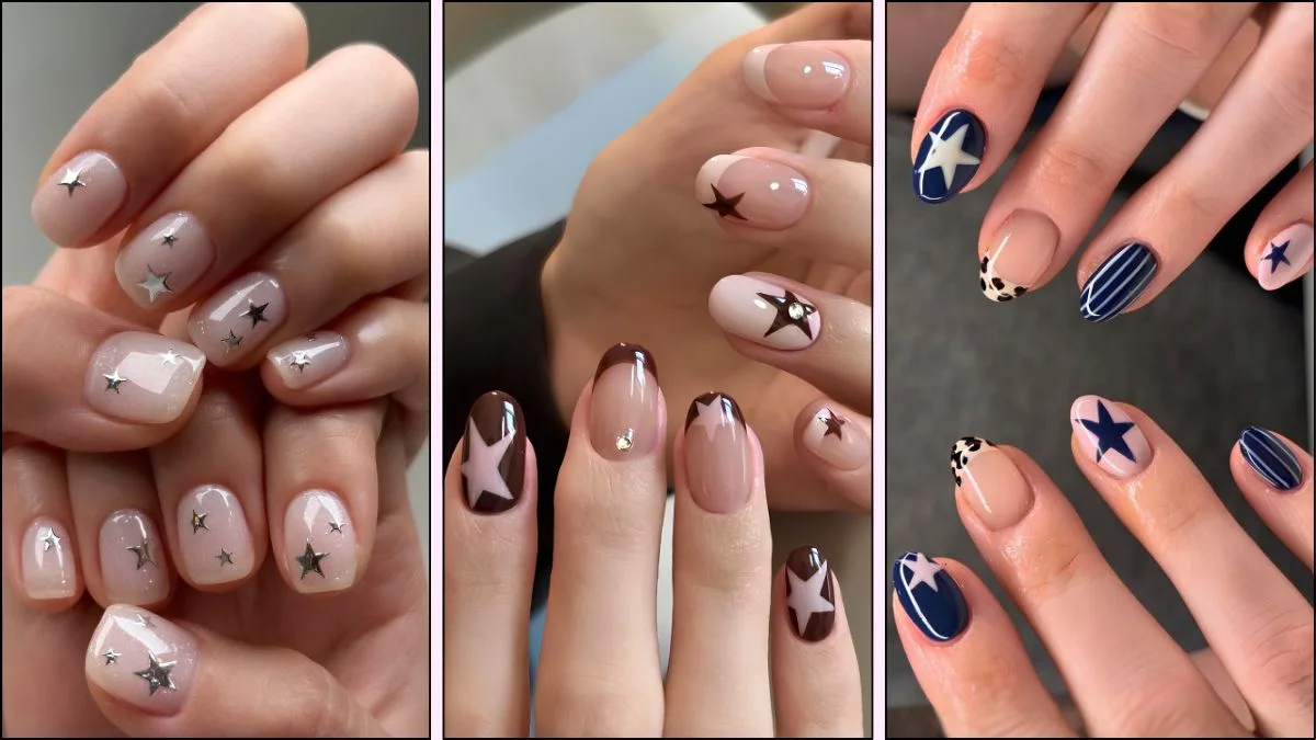A collage of star nail designs