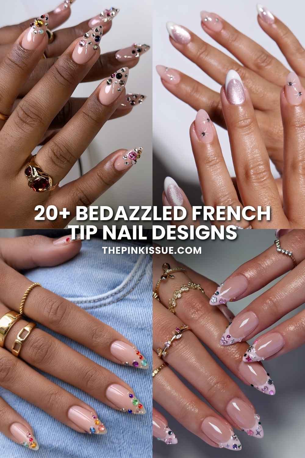 Bedazzled French tip nail ideas Pinterest