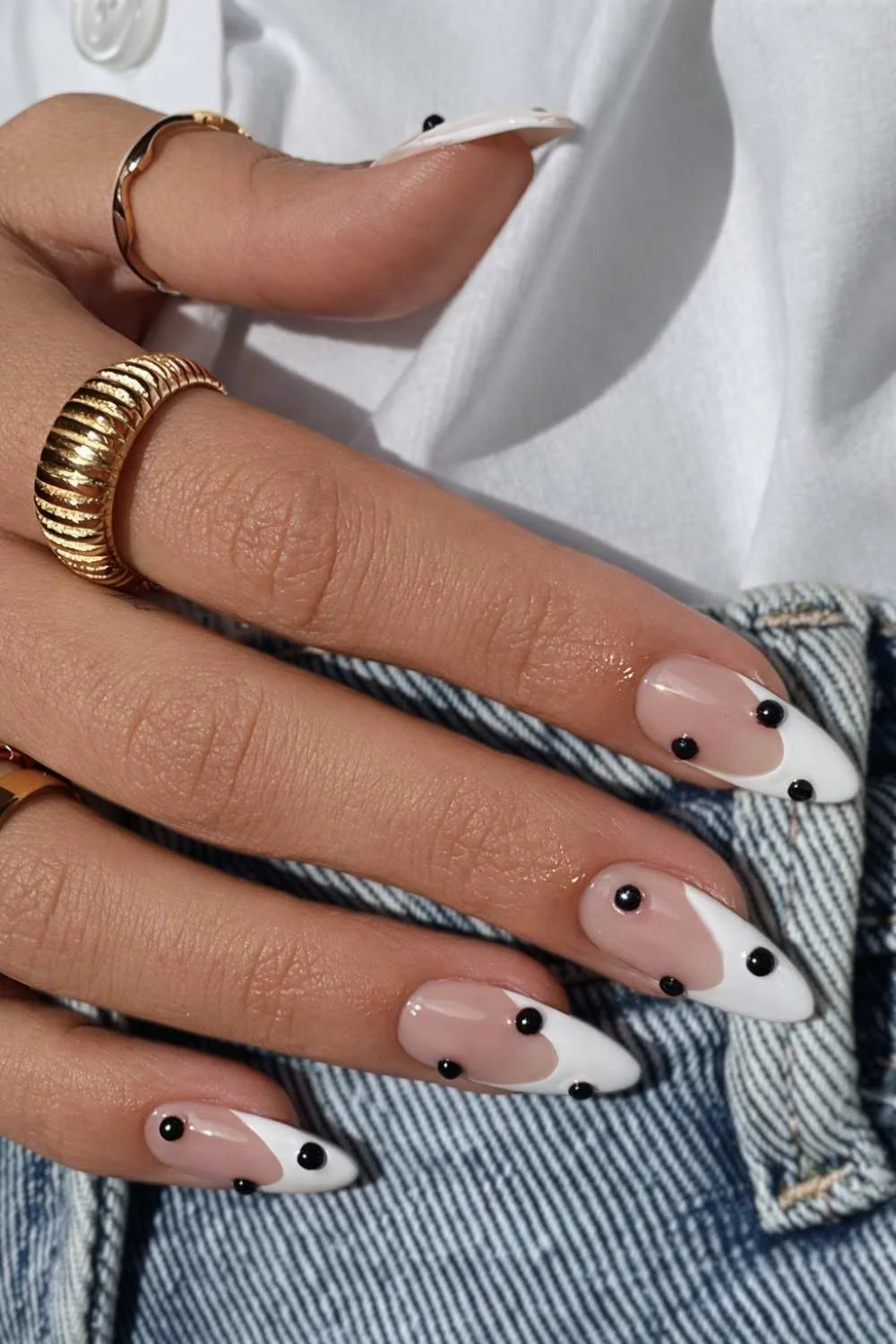 White French mani with black studs